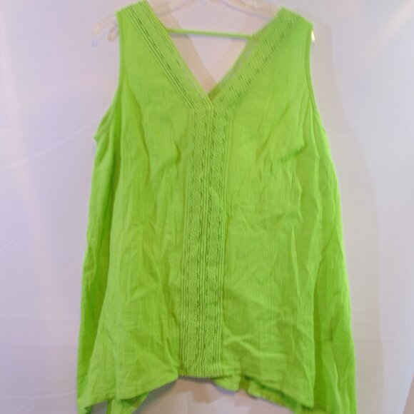 Catherines Tops - Catherines 0X Tank Top Blouse Green V Neck Top flowy